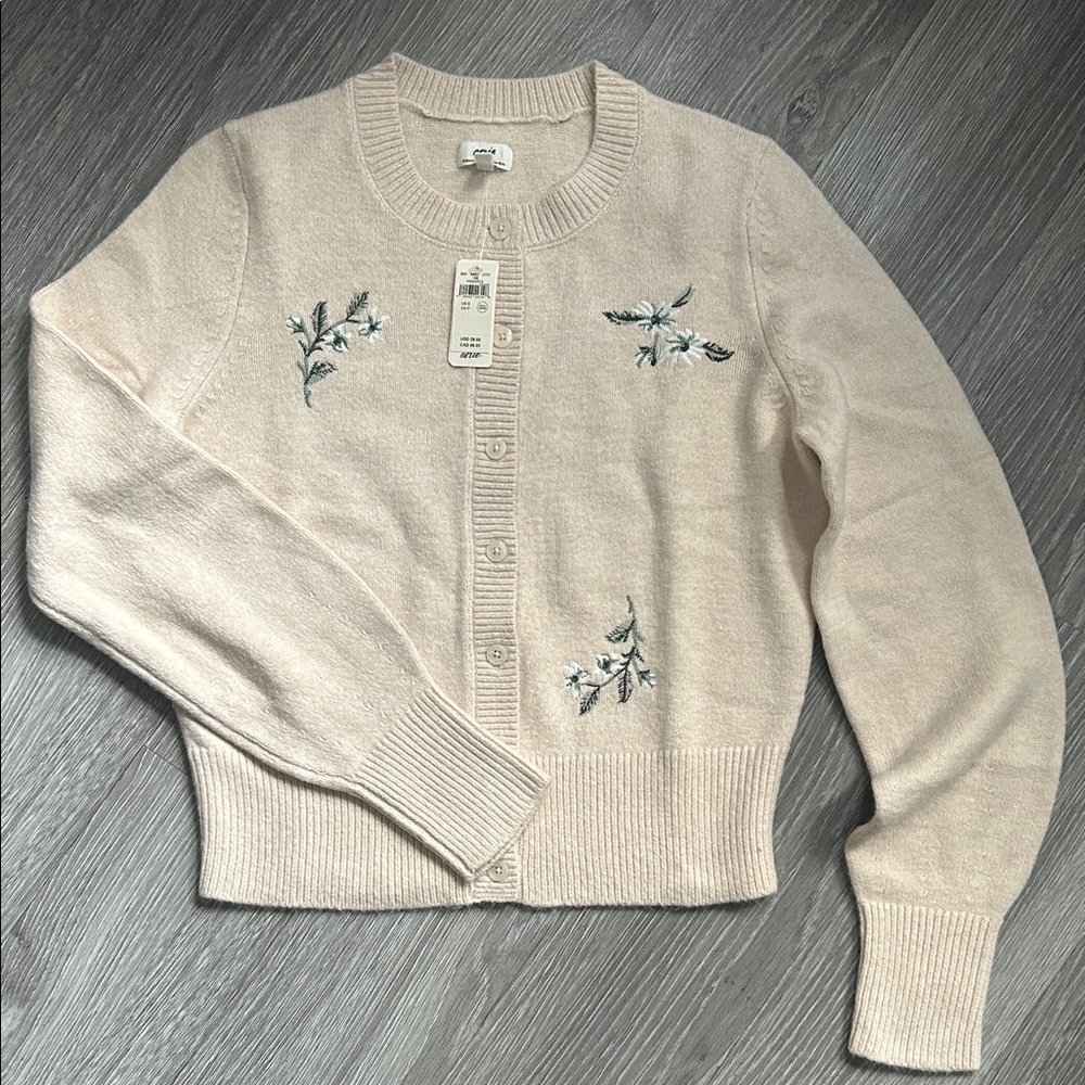 NWT Aerie Softest Classic Cardigan Floral Embroidered - Picture 2 of 6